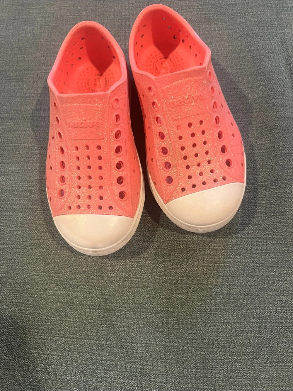 Native Kids Water Shoes in Coral with White Toe